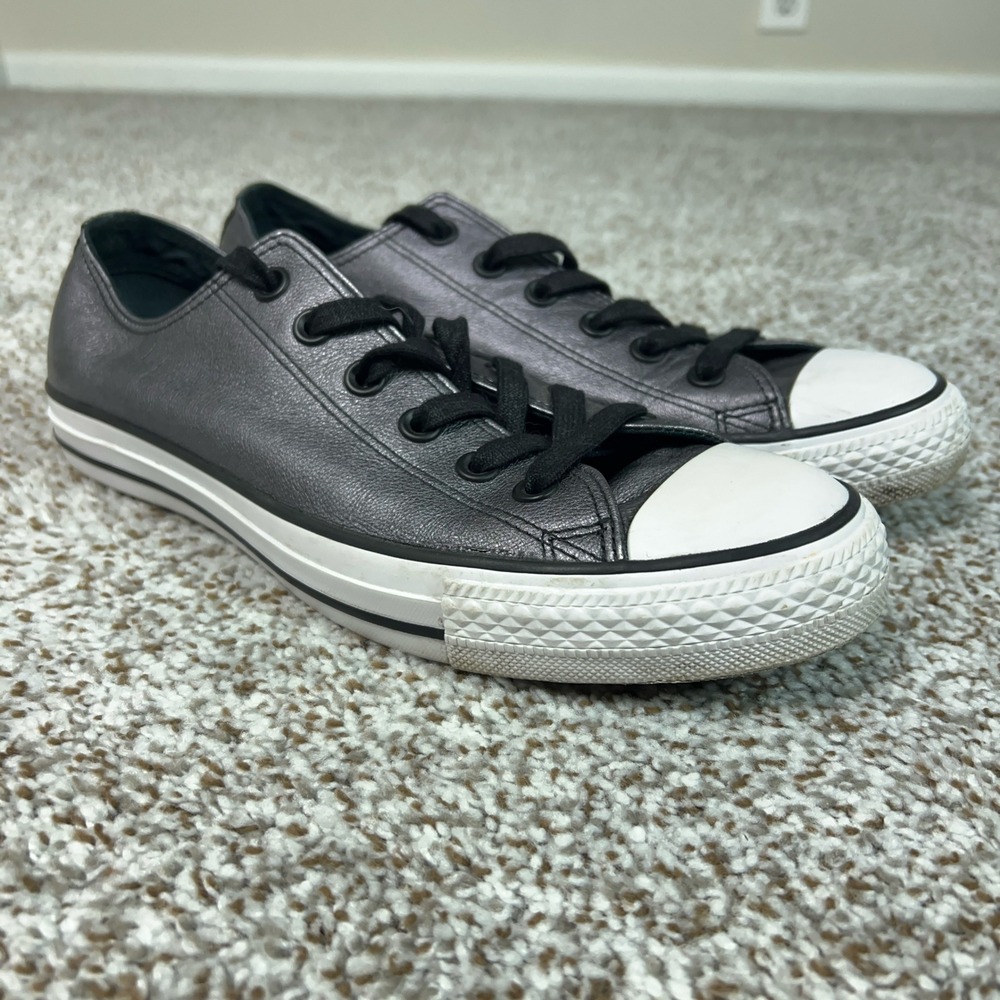 Converse Shoes Women 9 Black Metallic Leather Low Top Lace Up Casual Sneakers